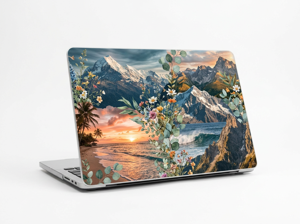 Custom laptop case cover with personalized photo collage design on MacBook