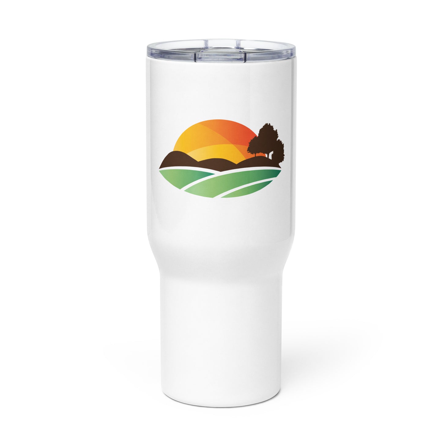 Custom personalized travel mug with handle in white — 25oz insulated drinkware
