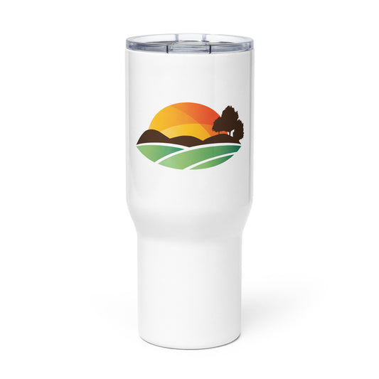 Custom personalized travel mug with handle in white — 25oz insulated drinkware