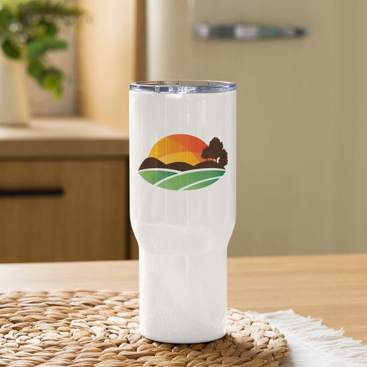 Custom 25oz travel mug mockup with handle in white — ready to personalize
