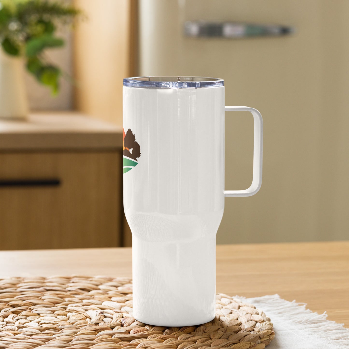 Custom travel mug with print area for adding photos, names, or designs