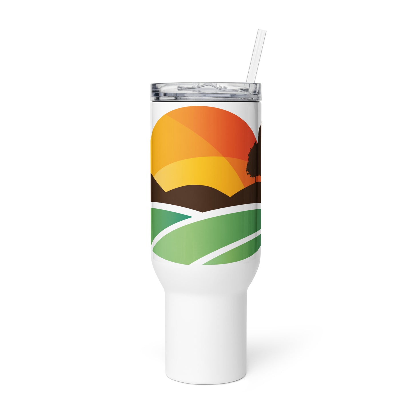 Custom travel mug with handle — ideal for personalized gifts and team merch