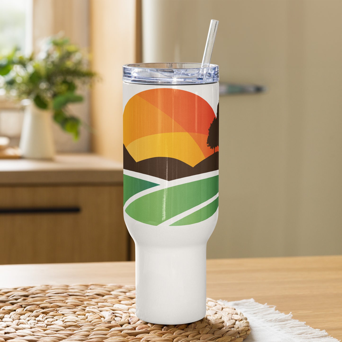 Custom personalized 40oz travel mug with handle in white — large insulated drinkware