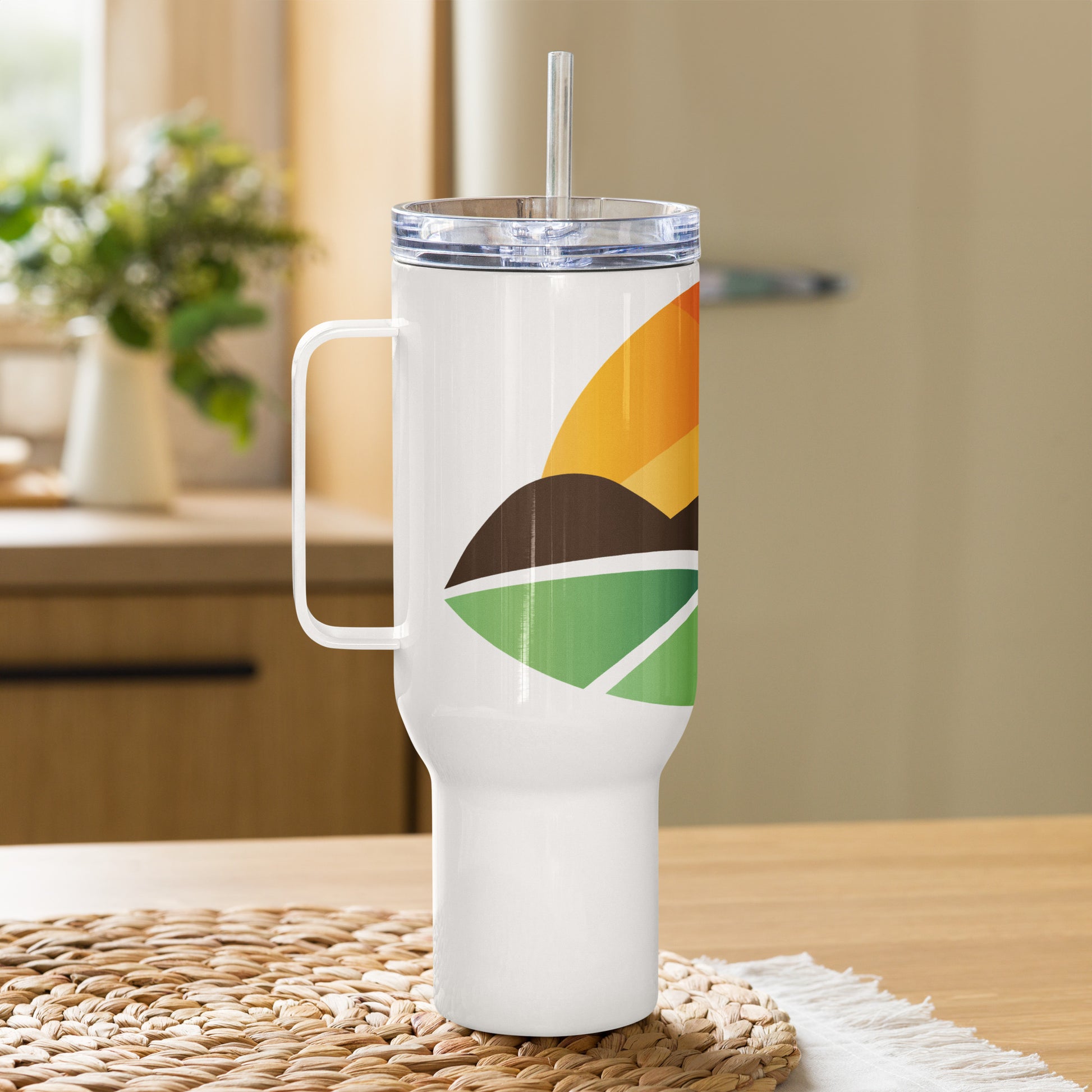 Personalized 40oz travel mug mockup with handle in white